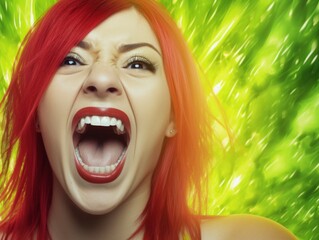 a woman with red hair screaming - obrazy, fototapety, plakaty