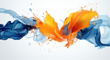 a blue and orange paint splashing in the air - obrazy, fototapety, plakaty