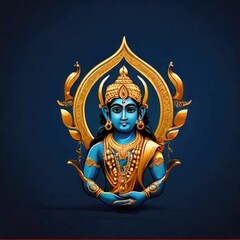 Elegant Lord Rama Logo Design in Blue and Gold - obrazy, fototapety, plakaty
