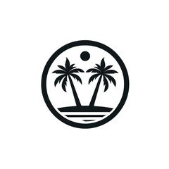 Minimalist Monochrome Palm Trees Logo in a Circle - obrazy, fototapety, plakaty