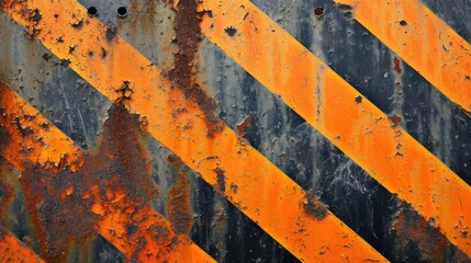 Weathered Orange and Black Striped Metal Surface. - obrazy, fototapety, plakaty