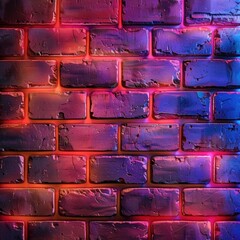 Vibrant neon lights on dark brick wall, urban style background - obrazy, fototapety, plakaty