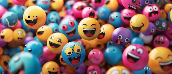 Colorful 3D Emojis with Expressive Faces in Joyful Digital Illustration
