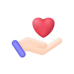 3D Hands holding heart icon. Love icon. Health, medicine symbol. Trendy and modern vector in 3d style