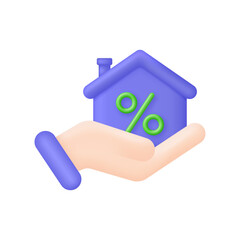 3D Hands holding house icon. Home with mortgage and paying credit to bank concept. Invest money in real estate property. House loan, rent and mortgage concept. Trendy and modern vector in 3d style