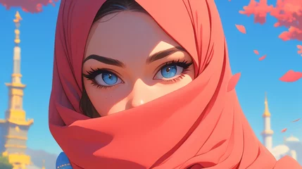 Fotobehang Illustration of A beautiful muslim woman with hijab © Leli