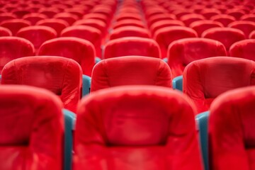 Auditorium with Red Velvet Theater Seats, Empty Cinema Chairs