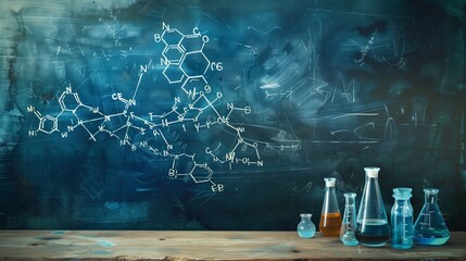 Chemical formula equations on a chalkboard