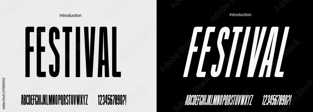 Fototapete condensed sans serif font with number. alphabet font with italic version
