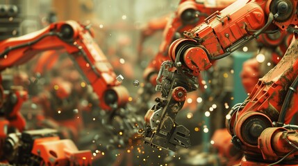 Industrial robots assembling automotive parts