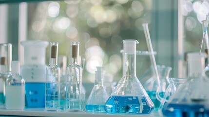 Laboratory equipment like beakers, flasks, and pipettes