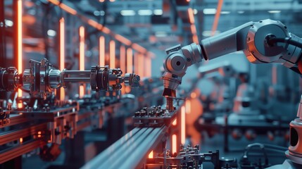 Fototapeta premium Robot arm in a manufacturing assembly line