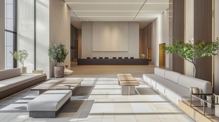 Neutral Palette in Modern Minimalist Lobby Scene AI Generated