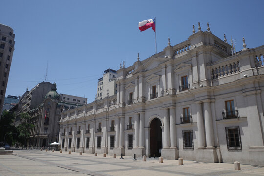 Santiago, Chile - 26 Nov, 2023: Palacio de la Moneda and Plaza Constitution