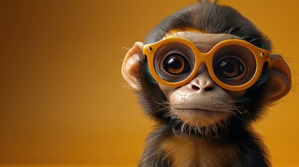 Cute monkey cartoon 3d on the right side with blank space for text
