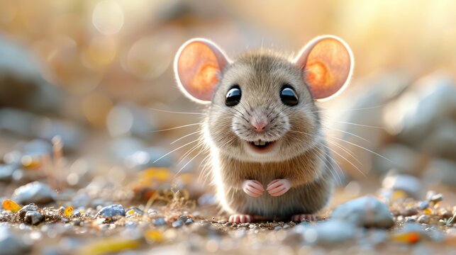 Cute mouse cartoon 3d on the right side with blank space for text