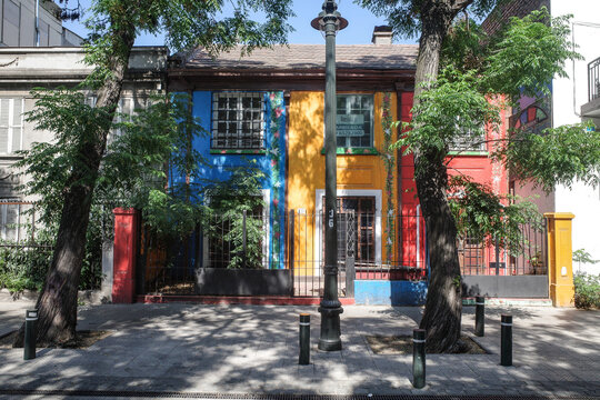 Santiago, Chile - 26 Nov, 2023: Street art in Santiago's bohemian Bellavista district