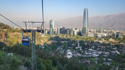 Santiago, Chile - 25 Nov, 2023: Views from the San Cristobal Teleferico Cable Car in Santiago, Chile
