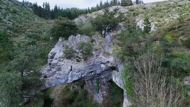 Landscape around the natural stone Arch of Jentilzubi in Dima in the Province of Bizkaia. Basque Country. Spain. Europe