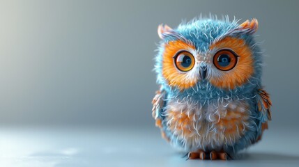 Cute owl cartoon 3d on the right side with blank space for text