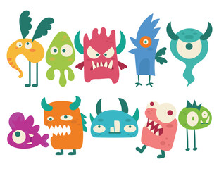 Monster Funny and Cute Monster Cartoon Character, Monster Mascot, Halloween Monsters Clip Arts Set Vector File