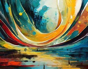 Abstract view painting, ocean at sunset