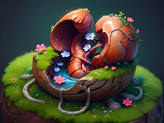 a ceramic animal statue with flowers in the water.