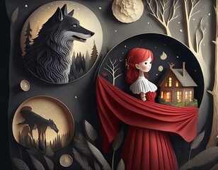 Riding Hood Folklore Tale Grandma Disguise Generative AI Tools Technology illustration