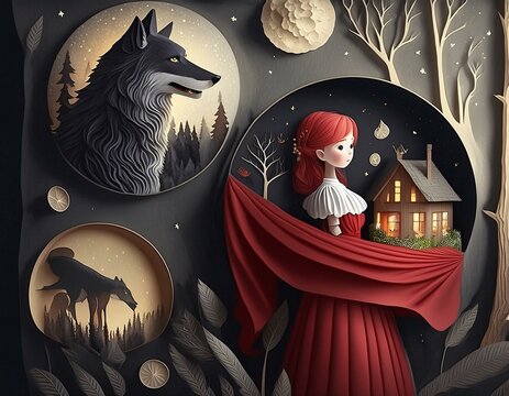 Riding Hood Folklore Tale Grandma Disguise Generative AI Tools Technology illustration