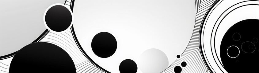 Black and White Abstract Banner with Circles for LinkedIn, Facebook, AI Generated, with copy space