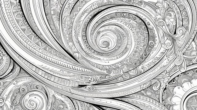 Discover the captivating Tracery pattern featuring intricate Mehndi designs set against an ethnic monochrome binary doodle texture Immerse yourself in the artful world of curved do