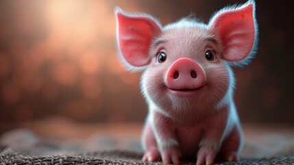 Cute pig cartoon 3d on the right side with blank space for text
