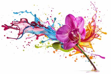 orchid with paint splashes vibrant colorful illustration isolated on white background advertising style banner