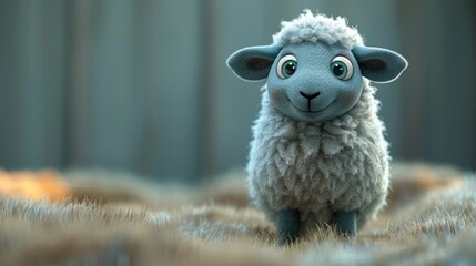 Cute sheep cartoon 3d on the right side with blank space for text