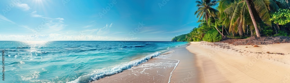 Wall mural panoramic view of a pristine tropical beach with palm trees