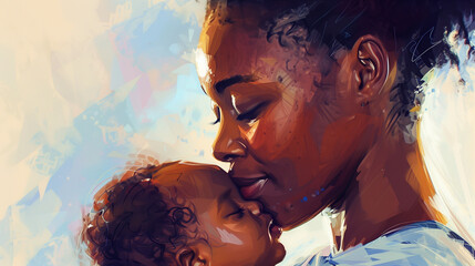 Mother's Day, African American black woman holding a baby, moherhood, Mother Day, Mom and child, kid, love. care, woman power