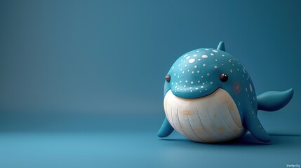 Cute whale cartoon 3d on the right side with blank space for text