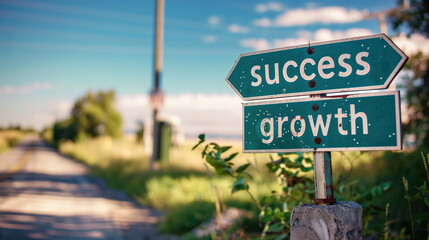 A road sign with arrows pointing towards success and growth, illustrating the direction towards personal and professional development