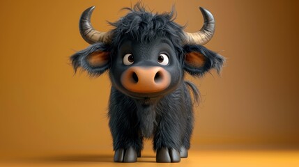 Cute yak cartoon 3d on the right side with blank space for text