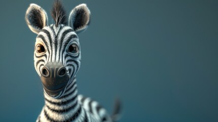 Cute zebra cartoon 3d on the right side with blank space for text