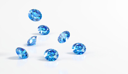 Blue diamond sapphire placed on glossy background 3d rendering	