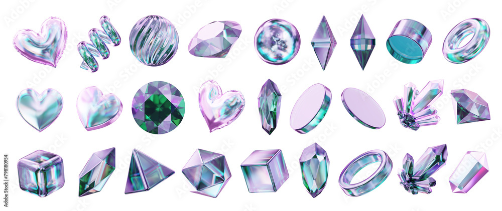 Poster crystal collection element for design pack isolated background 3d rendering