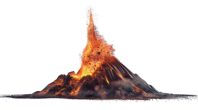 Erupting volcano isolated on white created with Generative AI