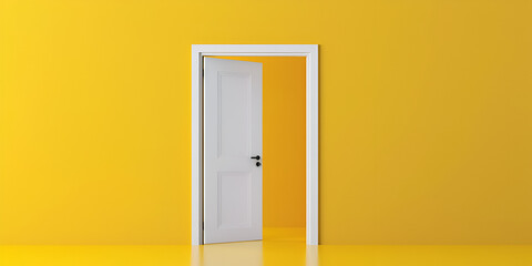 Open yellow door on yellow background 