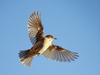 bird in flight against clear blue sky, high speed shot , vibrant color
