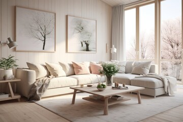 Fototapeta premium Elegant And Modern Scandinavian Living Room room architecture furniture.