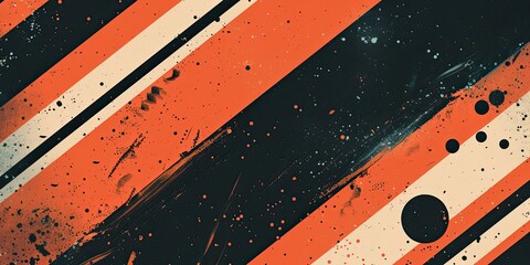 A black and orange striped background with a lot of splatter