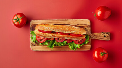 Fresh sandwich on cutting board with healthy