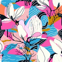Vibrant magnolia pattern graphics art backgrounds.