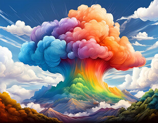 Rainbow of multicolored clouds, illustration.